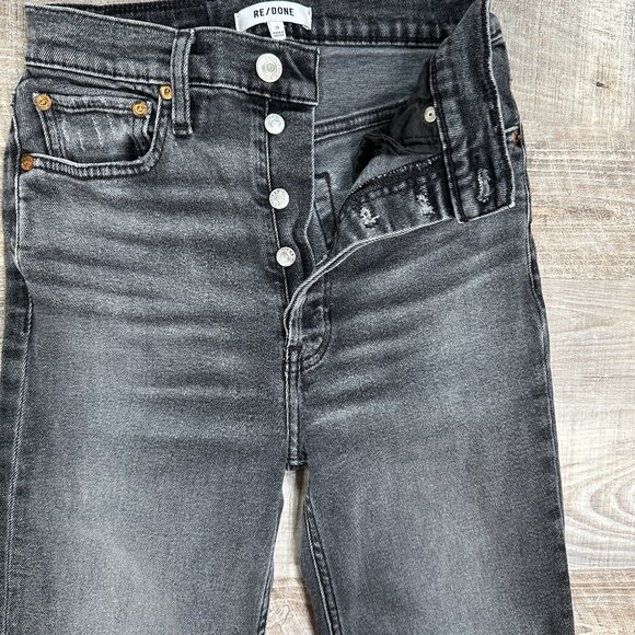 RE/DONE 70s Boot Cut Crop Jeans Size 26 Stoned Noir Black Gray - Picture 4 of 11